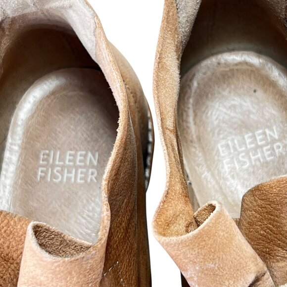 Eileen Fisher Tan Leather Ankle Boots Elastic Gore Low Block Heel Pull Tabs Sz 8 - Picture 14 of 16